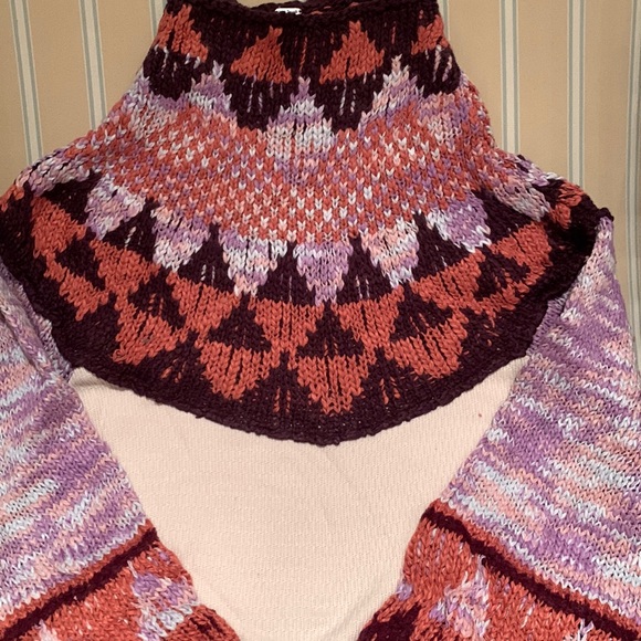 FREE PEOPLE CROCHET TURTLENECK SWEATER IN FEMME COMBO LONG PUFF SLEEVES - Picture 7 of 15